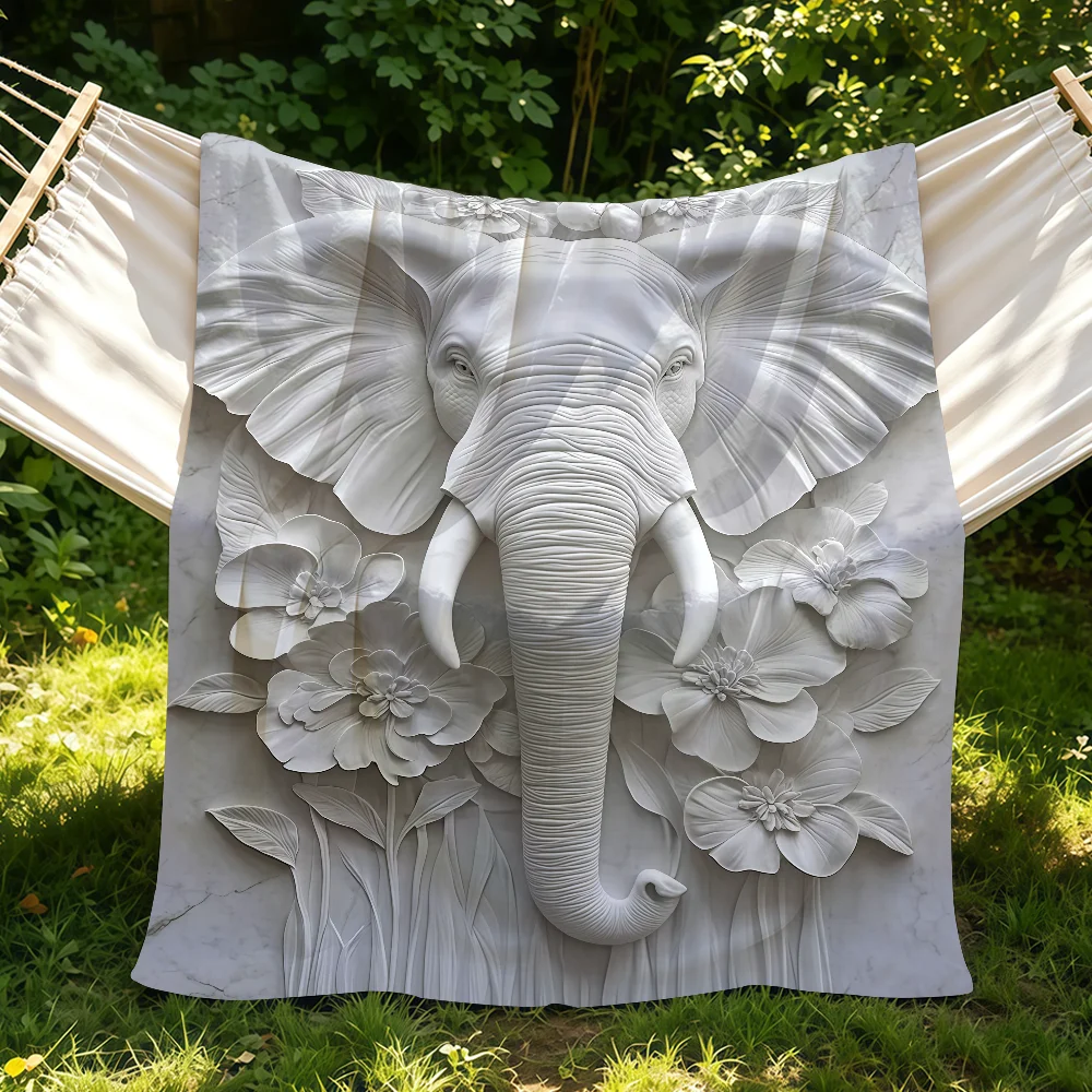 Relief Stone Sculpture of an Elephant Blanket Soft Warm And Thick Perfect For Bedroom Living Room Bed Sofa Camping Picnic Office
