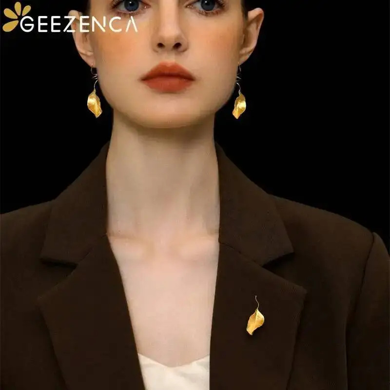 GEEZENCA 925 Sterling Silver 3D Leaf Brooches For Women Original Design Cute Chic Clothing Accessories Aesthetic Pins 2024 New