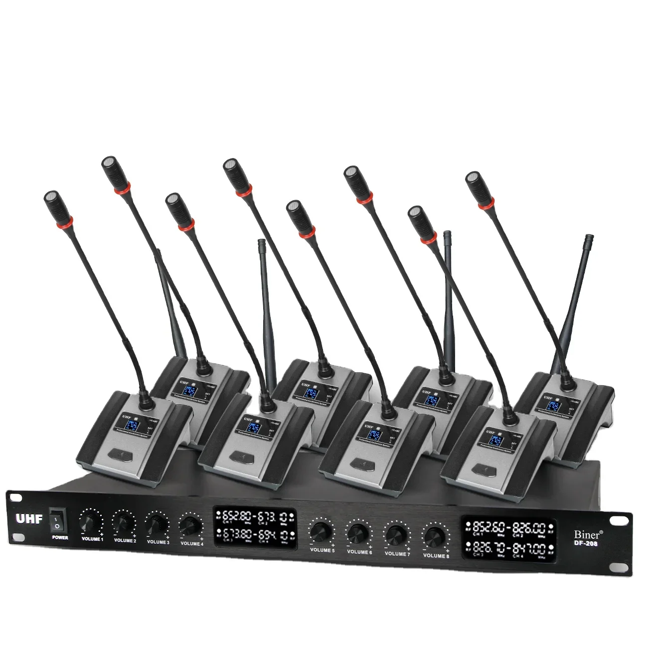 

Biner DF208 Uhf 8 Channels Professional Desktop Uhf Wireless Gooseneck Microphone For Conference Room