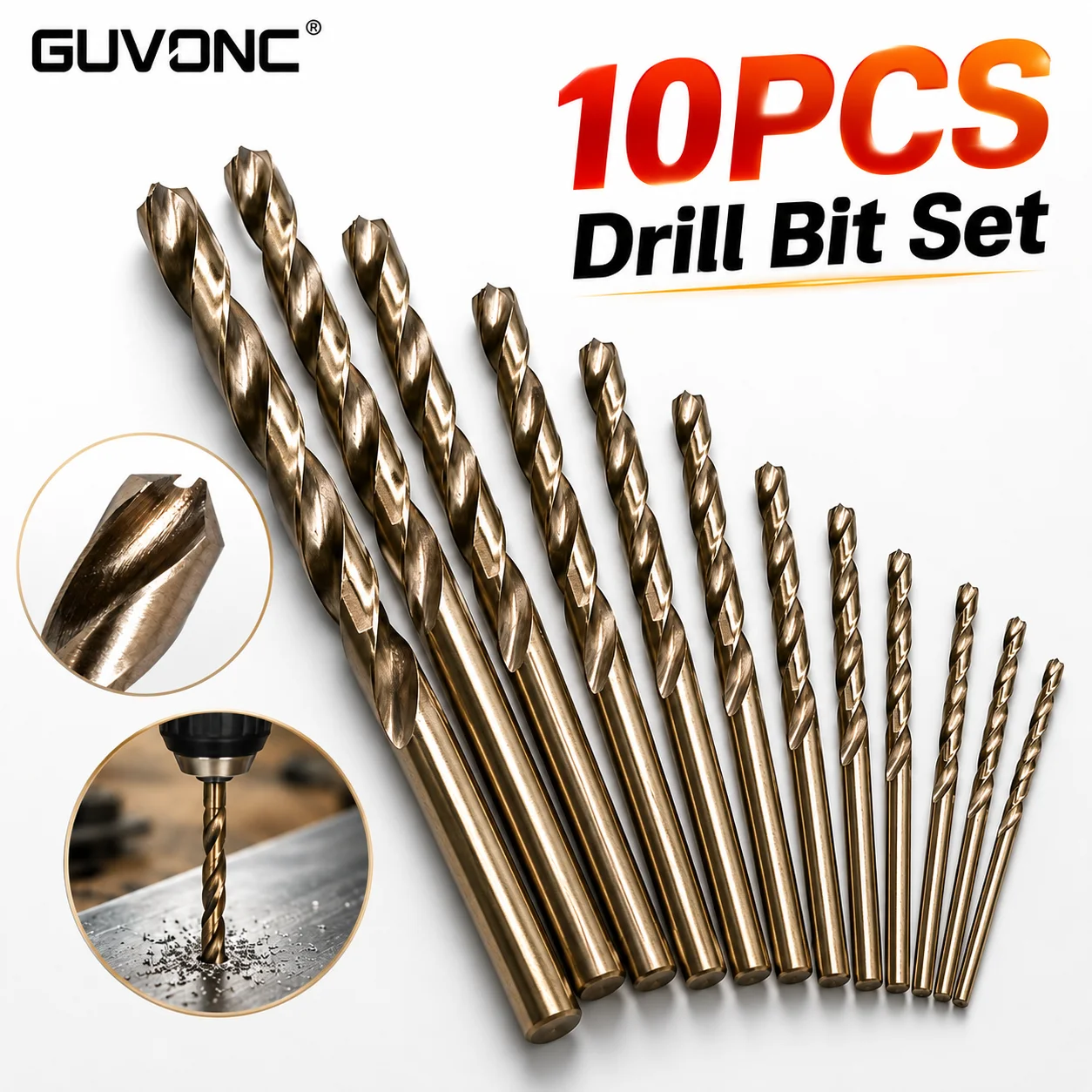 10Pcs M35 Cobalt HSS Twist Drill Bit Set 1‑3mm, Straight Shank Split Point Drill Bits for Stainless Steel Metal Drilling