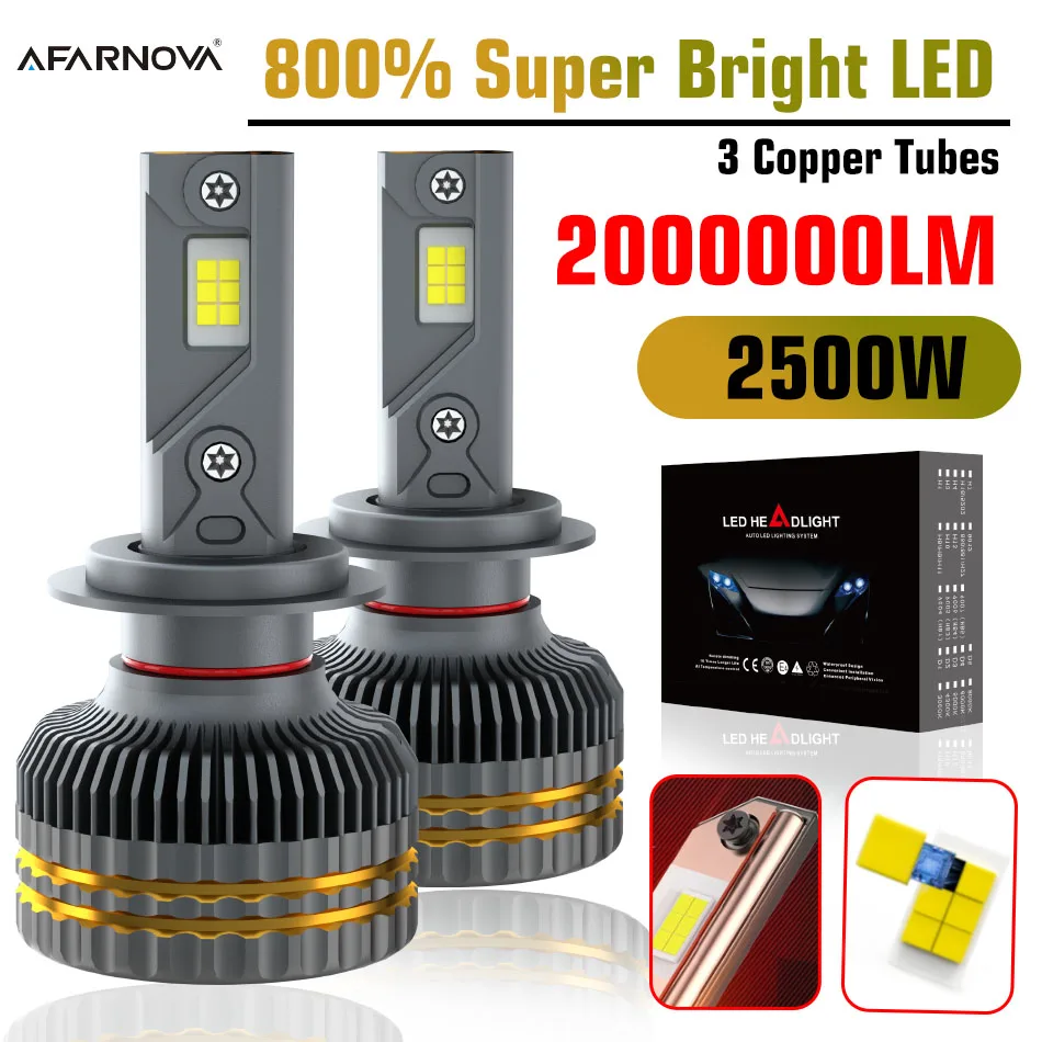 

2PC 2500W H7 LED Car Headlights H4 Canbus Decoder K5C super bright H11 H8 H1 HB3 9005 HB4 9006 H9 24PCS 9850 CSP CHIP Turbo Fan