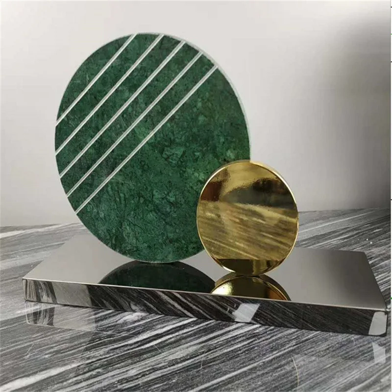 ModernChineselight luxuryabstractgeometricornaments model room marble metal circular ring desktop entrance soft decorative items