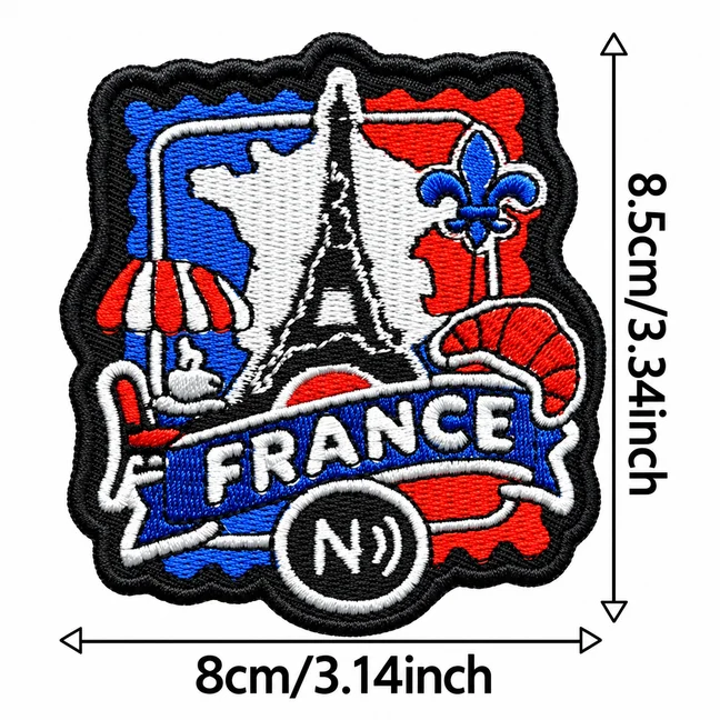 France Theme Embroidery Patches, Paris Eiffel Tower National Flag Badges for Clothing Bag Decor