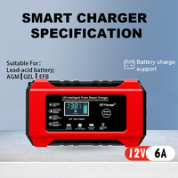 12V 6A Intelligent Pulse Repair Battery Charger with LCD Display for Car Motorcycle SUV Battery