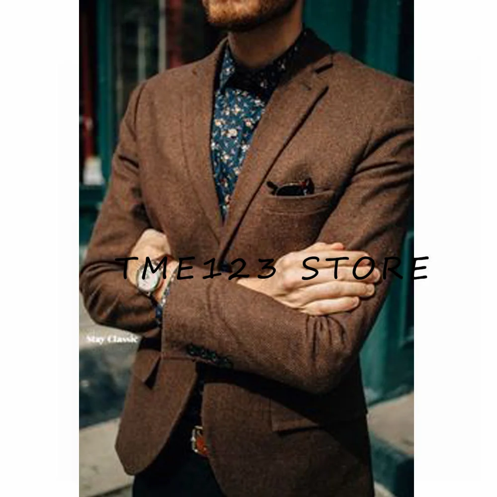 

2024 New Men's Herringbone Jacket Commuting Party Jacket Single Breasted V Neck Casual Men Winter Coat Y2k Jackets Man Outwear