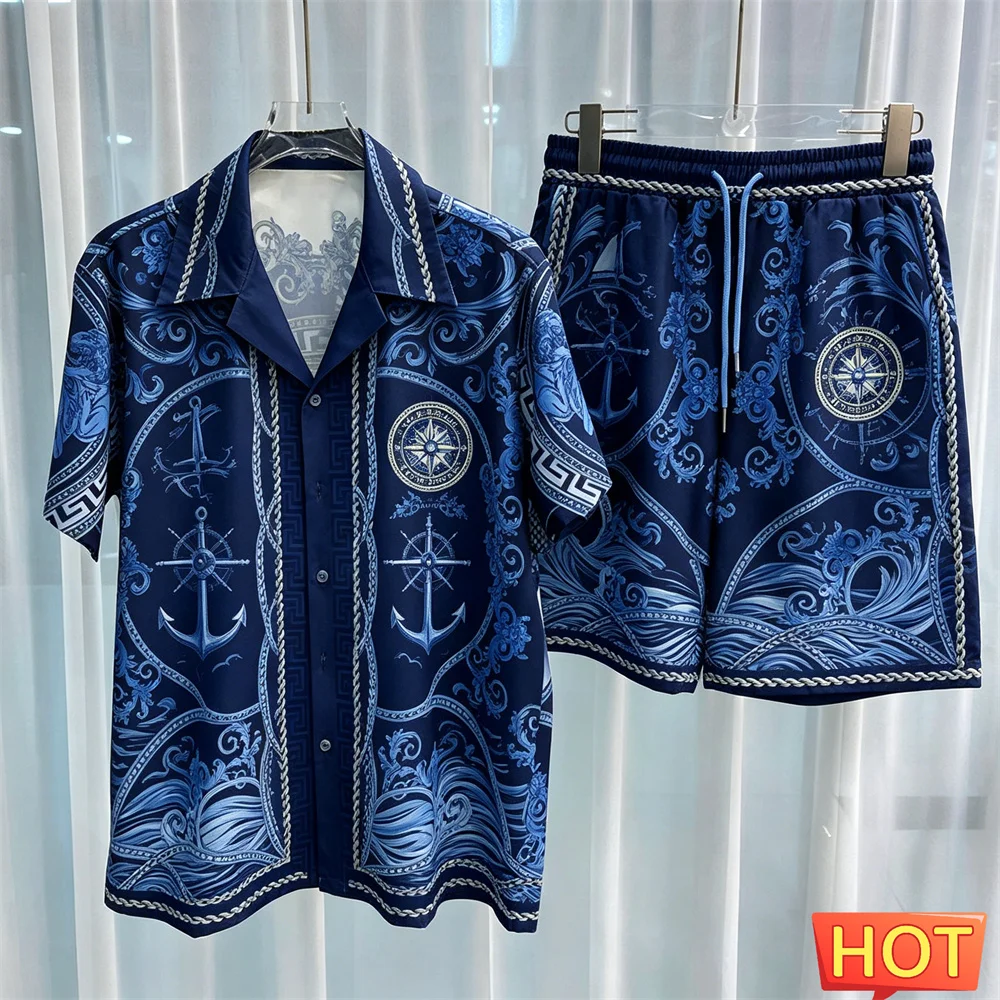 Sailor Pattern Men's Shirt Set Fashion Lapel Short Sleeve and Shorts 2 Piece Outfit Summer Casual Loose Tee Suit Luxury Clothing view 2