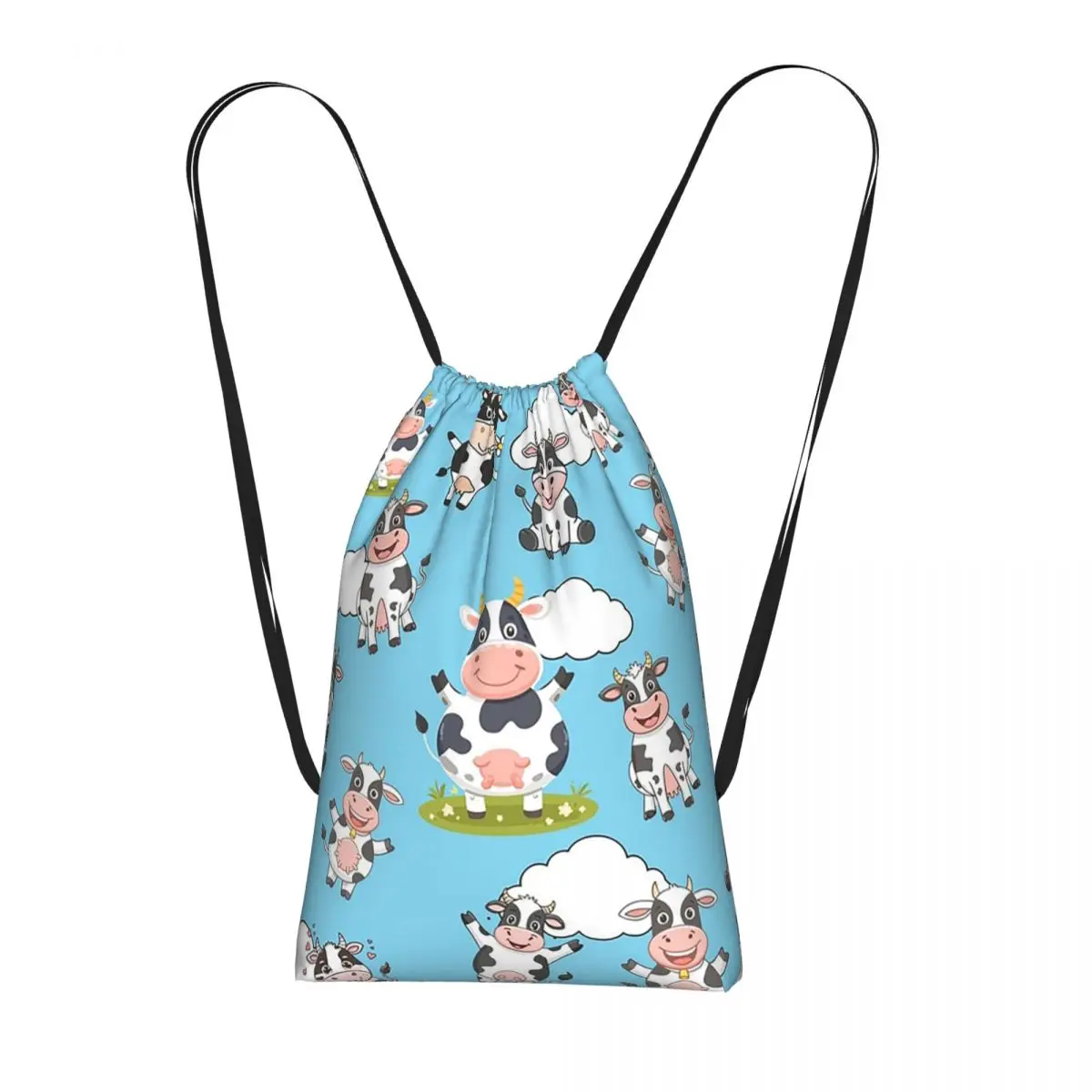 

Funny Cartoon Cow Pattern Backpacks Fashion Drawstring Bags Shoes Bag Book Bags for Travel Students