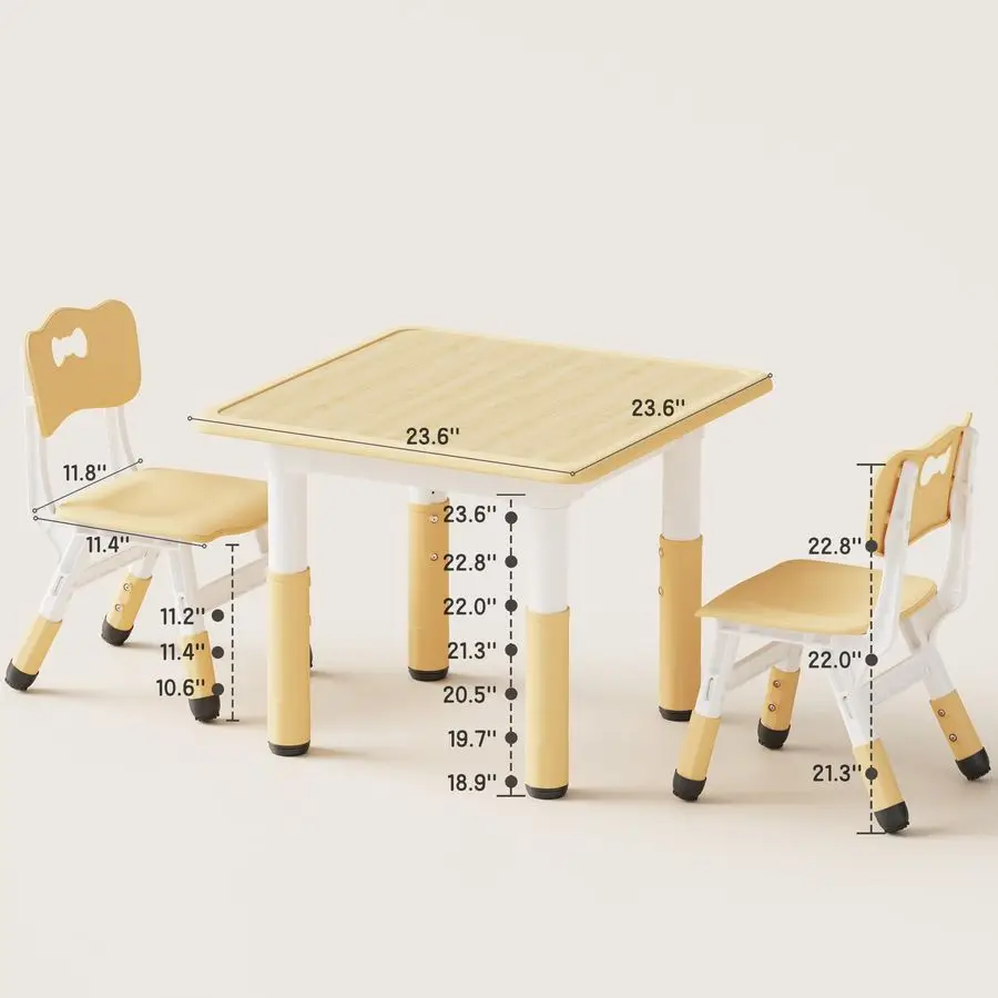 Kids Table and 2 Chairs Set, Height Adjustable Toddler Desk and Chair Set, Graffiti Desktop, Classroom Daycare Home, Children Mu