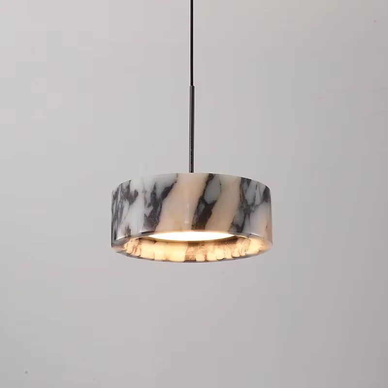 Luxuriöse Schwarze Runde Naturstein-Pendelleuchte Hochwertige Schlafzimmer-Nachttisch-LED-Hängelampe Wohnzimmer-Dekoration Heimbeleuchtung