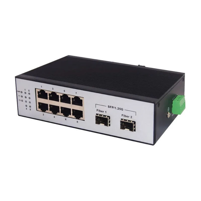 Industrial Gigabit Ring Ethernet Media Converter Self-Healing 2 SFP Slots 8 RJ45 OLT Din-rail Loop Optical Fiber Transceiver