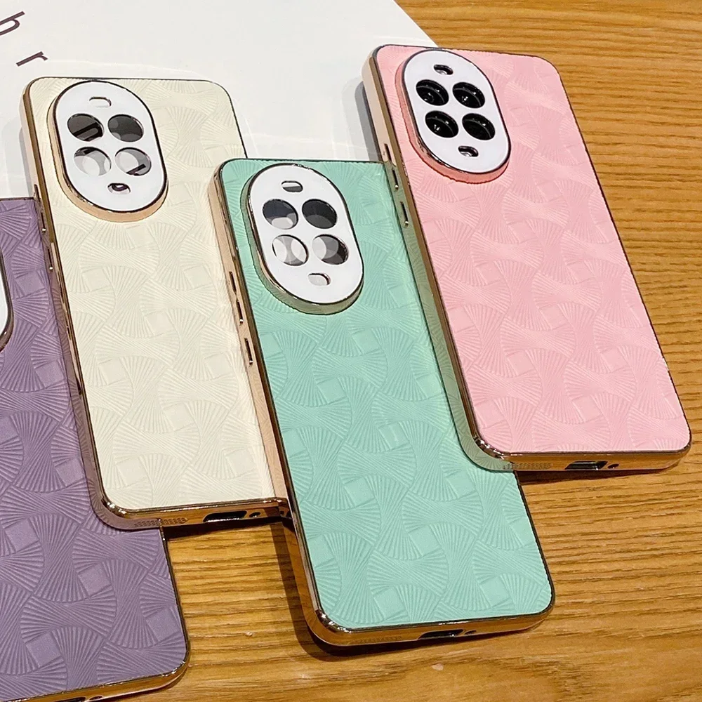 Funda de cuero chapada en oro de lujo, funda de teléfono dura con patrón de línea para Honor Magic 7 Lite 6 Pro 100 200 300 X50 GT PRO X60 PRO X60i