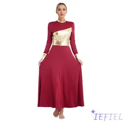 Long Sleeve Applique Worship Lyrical Dancewear Womens Liturgical Praise Dance Dress Modern Balllroom Performance Party Costume