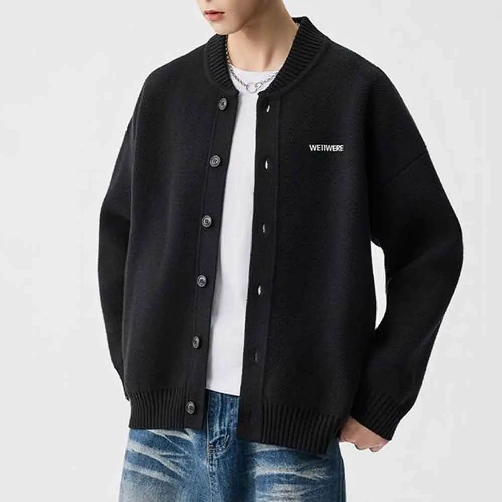 Autumn New Men's Solid Color Long-Sleeved Cardigan Sweater American Fashion Trend Casual High Street Loose Niche Men's Tops 2025