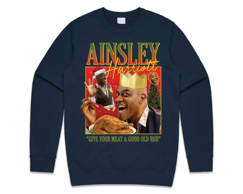 Jersey de Navidad divertido Ainsley Harriott jersey suéter sudadera divertido homenaje cocina espectáculo Meme Internet Navidad Retro Vintage Top