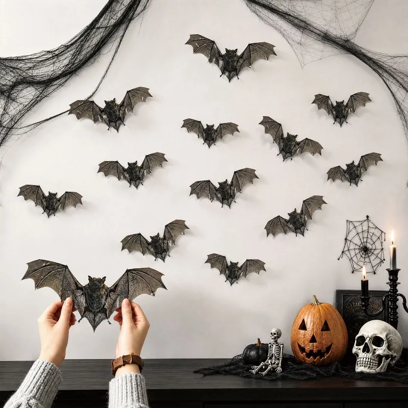 12pcs Retro Realistic Bat Wall Sticker PVC Halloween Horror Simulated Bat Wing Sticker Halloween Decor