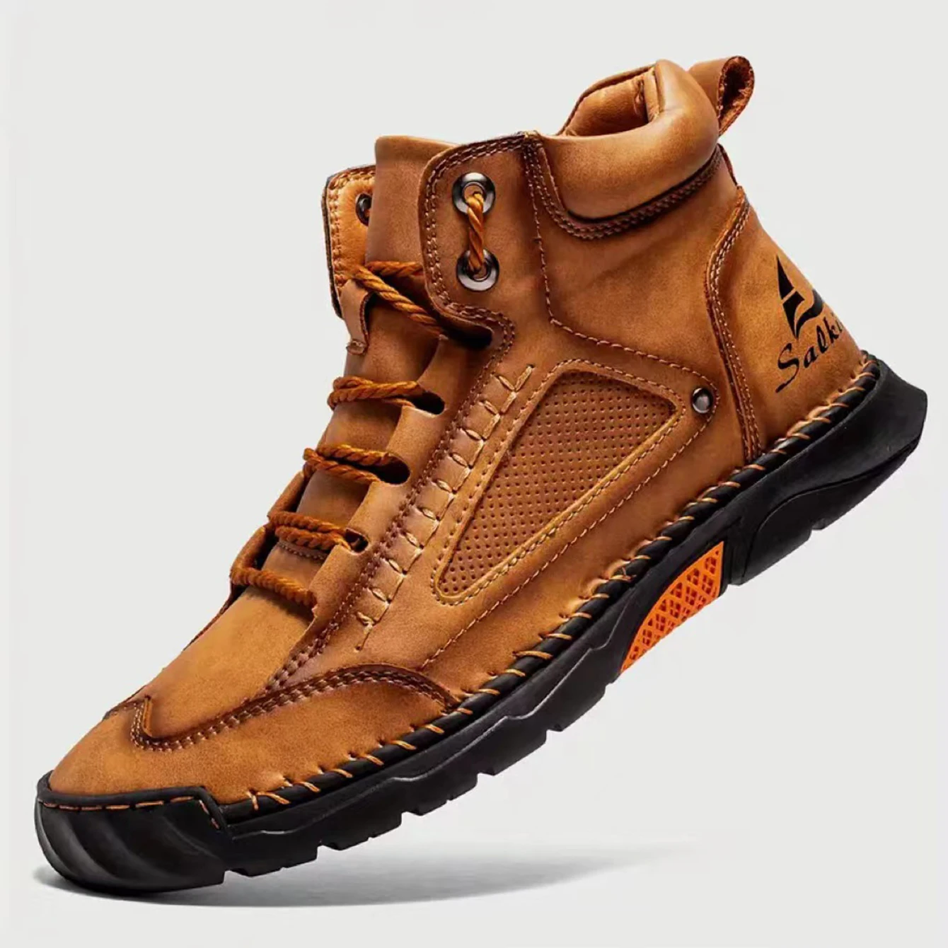 Męskie buty vintage ręcznie robione w dużych rozmiarach, modne sznurowane buty sportowe z wysoką cholewką, buty trekkingowe i turystyczne na wiosnę i jesień. — 2