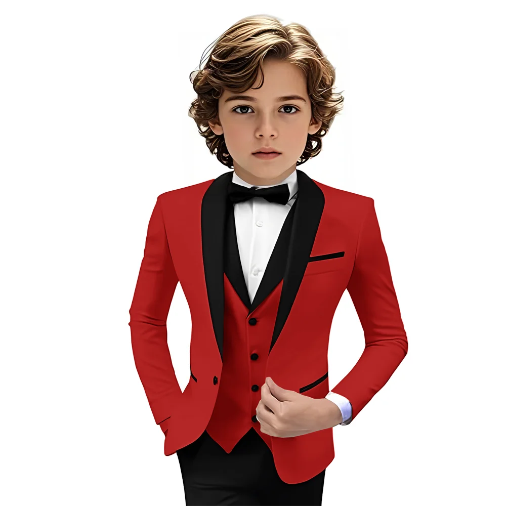 Tuxedo Suits for Boys 3 Pieces Slim Fit Boys Formal Suit Dresswear Ring Bearer Outfit Blazer Vest Pants for Wedding Grooms