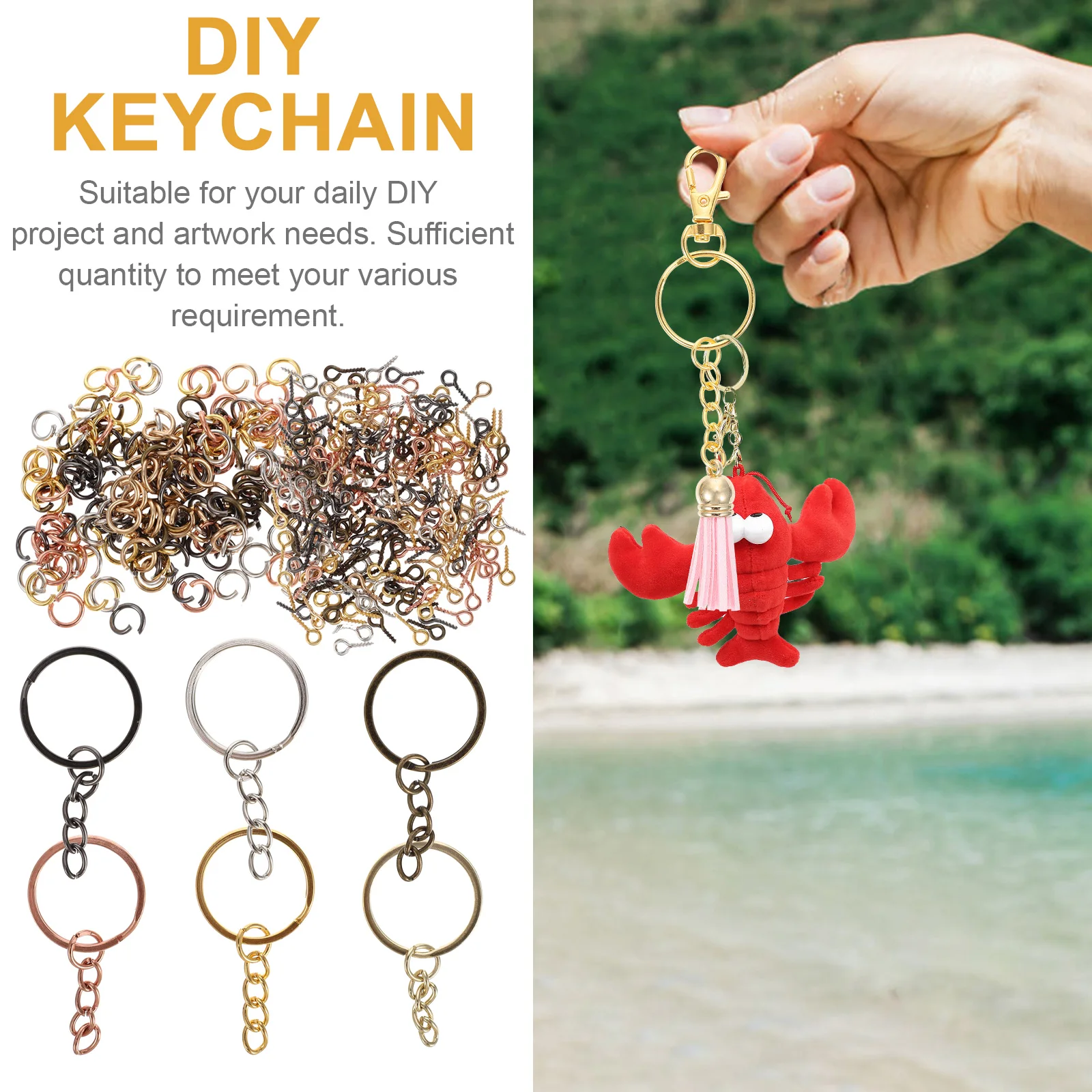 

450pcs Alloy Keychain Making Supplies Bulk Key Ring Ornaments Keychain Kits For Crafts DIY Craft Project Jewelry Parts