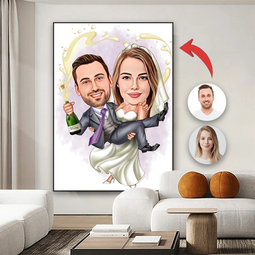 

Custom Couple Cartoon Poster Lover Portrait Prints Personalized Comic Caricature Canvas Painting Anniversary Gift Bedroom Decor