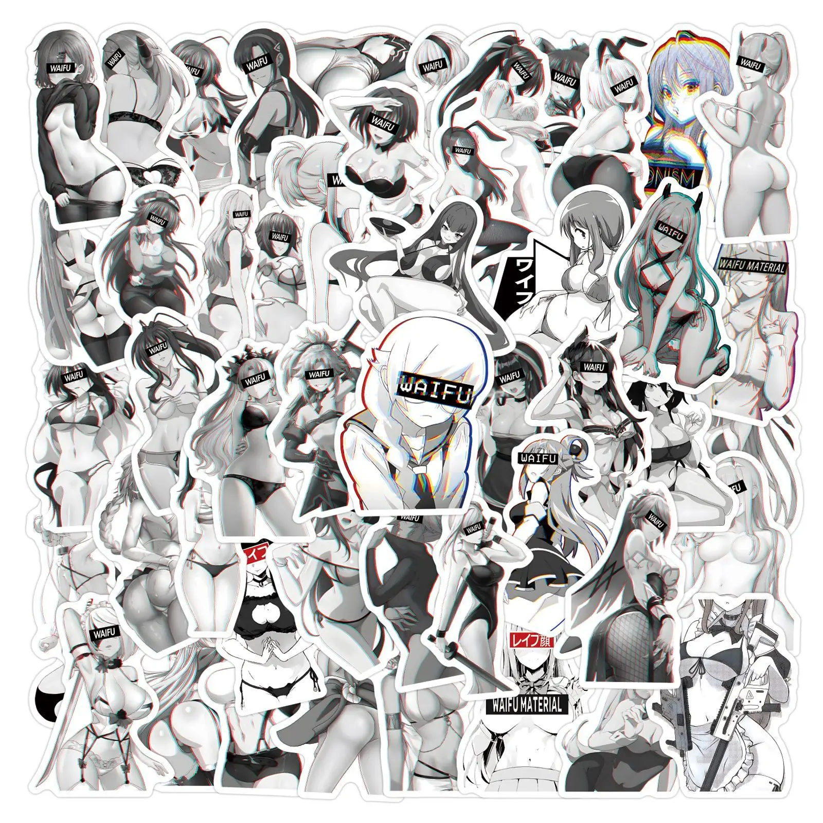 

10/55/110PCS Black White Sexy Girl Hentai Waifu Anime Graffiti Decoration Sticker Personalized Creative DIY Computer Desktop
