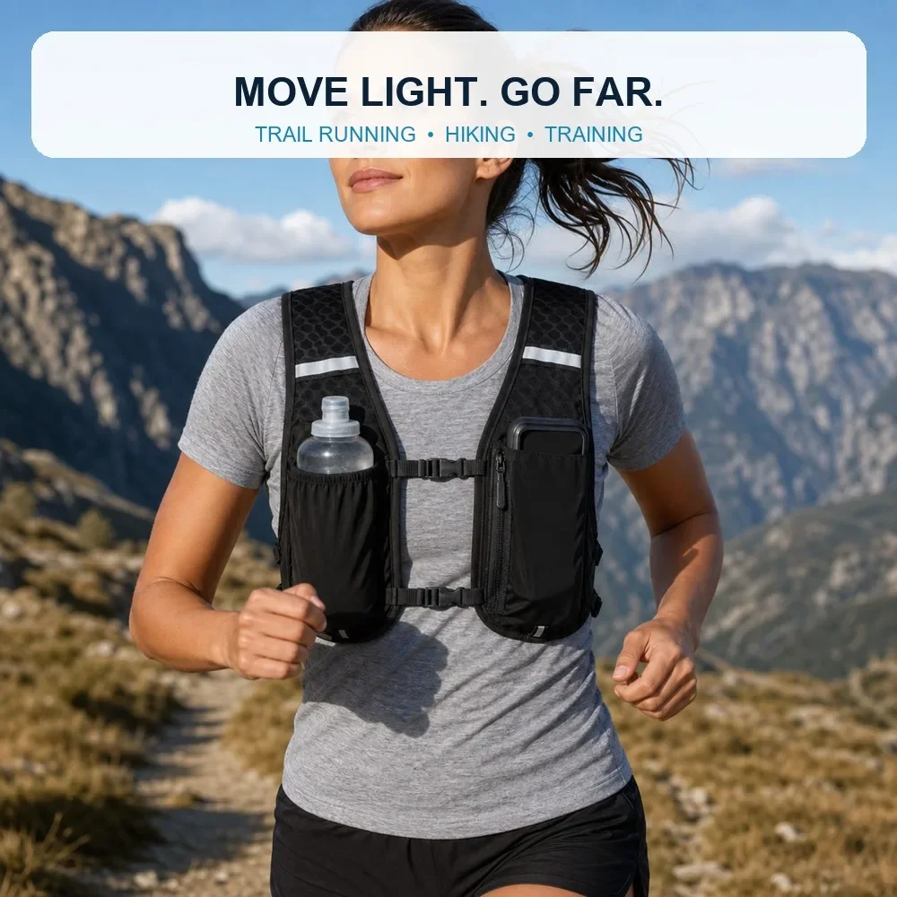 Breathable Running Vest Backpack, Adjustable Reflective Hydration Pack With Phone Pocket And Bottle Pouch For Men Women 05