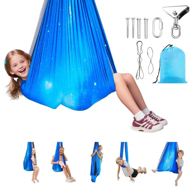 

Sensory Swing, Double-Layer Fabric Sensorys Hammock, Indoor & Outdoor Sensory Swing with 360° Swivel Hanger, O-Sling, Holds up to 300lbs, Adjustable Aerial Yoga, Hanging Swings for Kids
