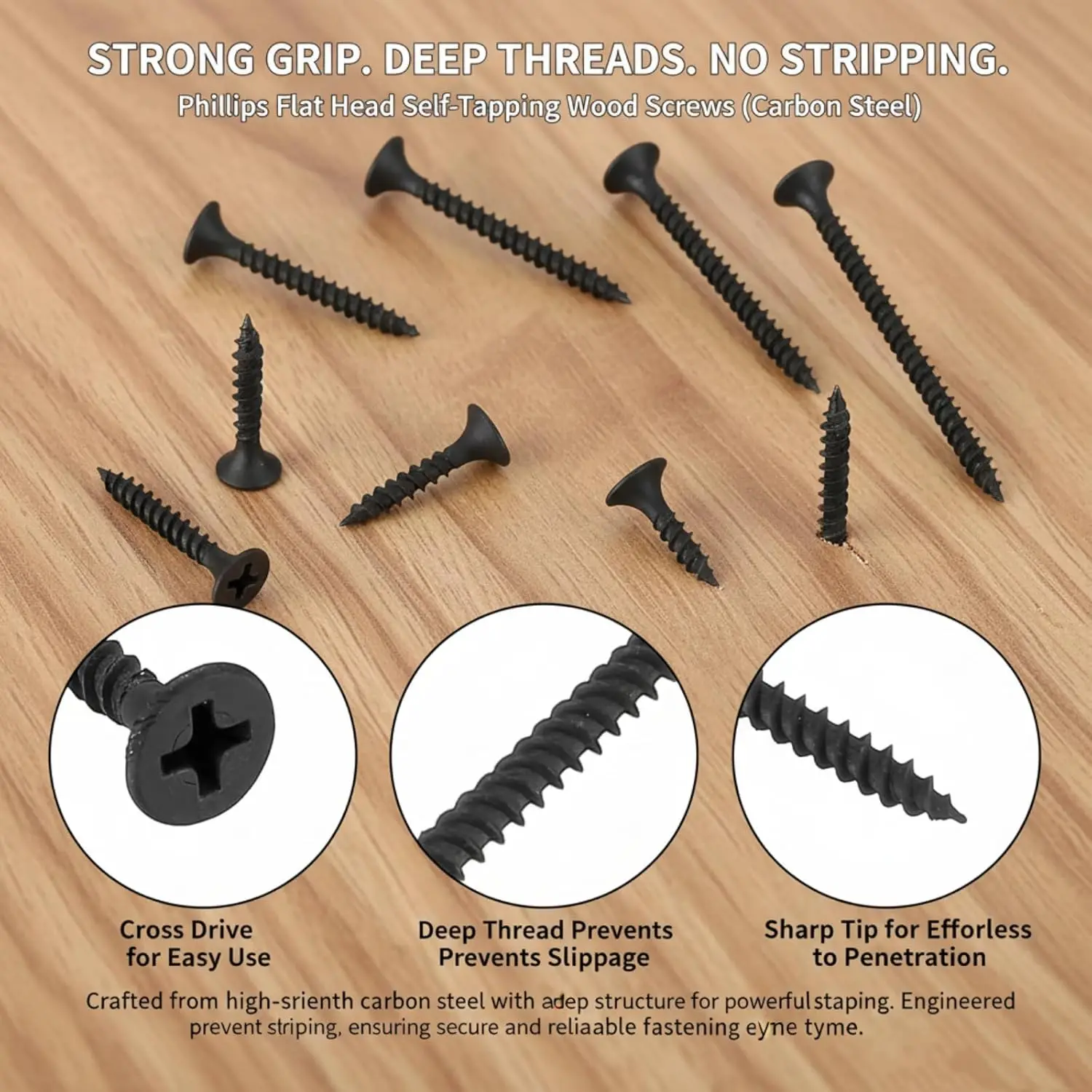 Picture 6: 220PCS M3.5 Black Cross Countersunk Head Self Tapping Wall Nail Wood Serew Set Phillips Flat Head for Furniture Cabinet Repair