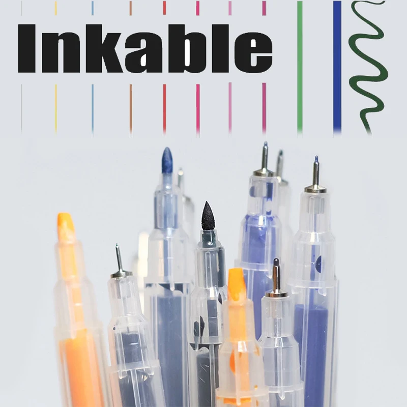 Multi-Size Lege Navulbare Fineliner Pen Tekening Markers Schets Penseel Fijne Punt Anime Belettering Pen Kunst Benodigdheden