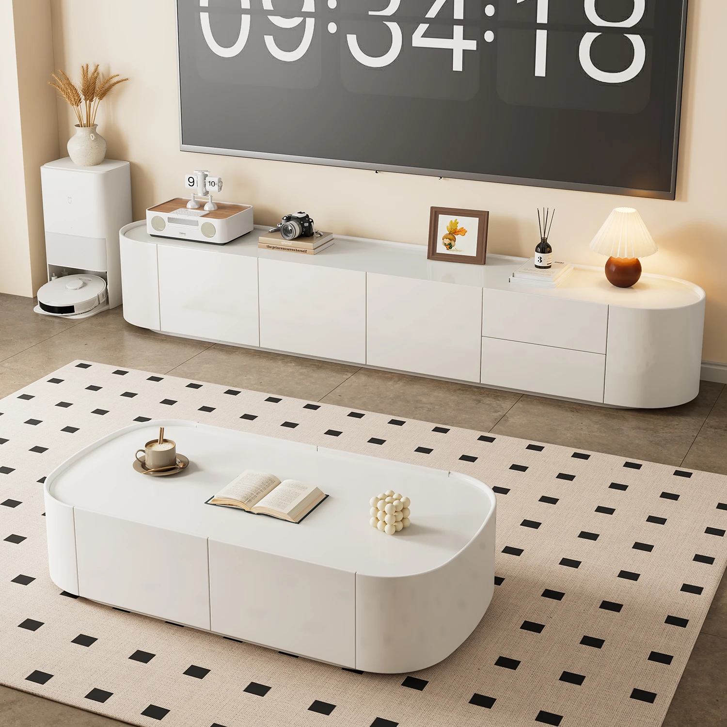 All solid wood floor-to-ceiling TV cabinet coffee table combination modern simple small apartment living room