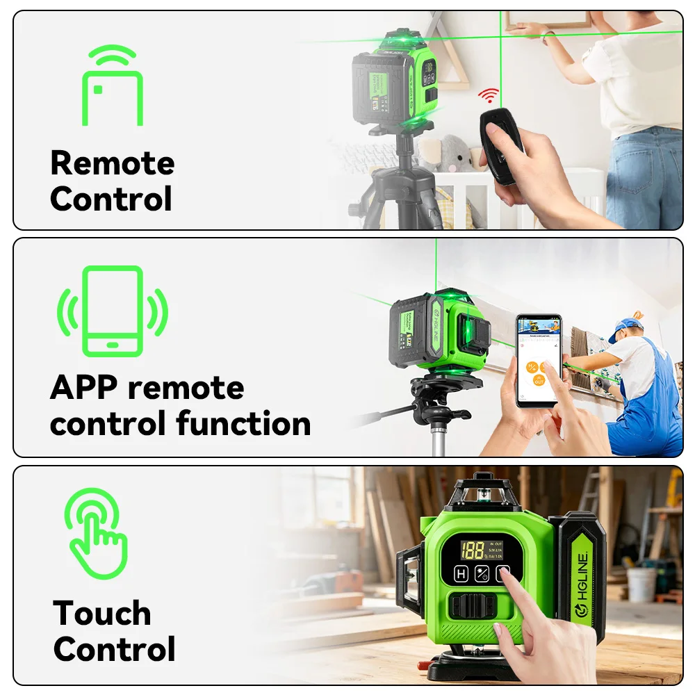 HGLINE 16 Lines Laser Level Professional 4x360° Cross Horizontal Vertical Levels Machine APP Remote Control Laser Level Tool