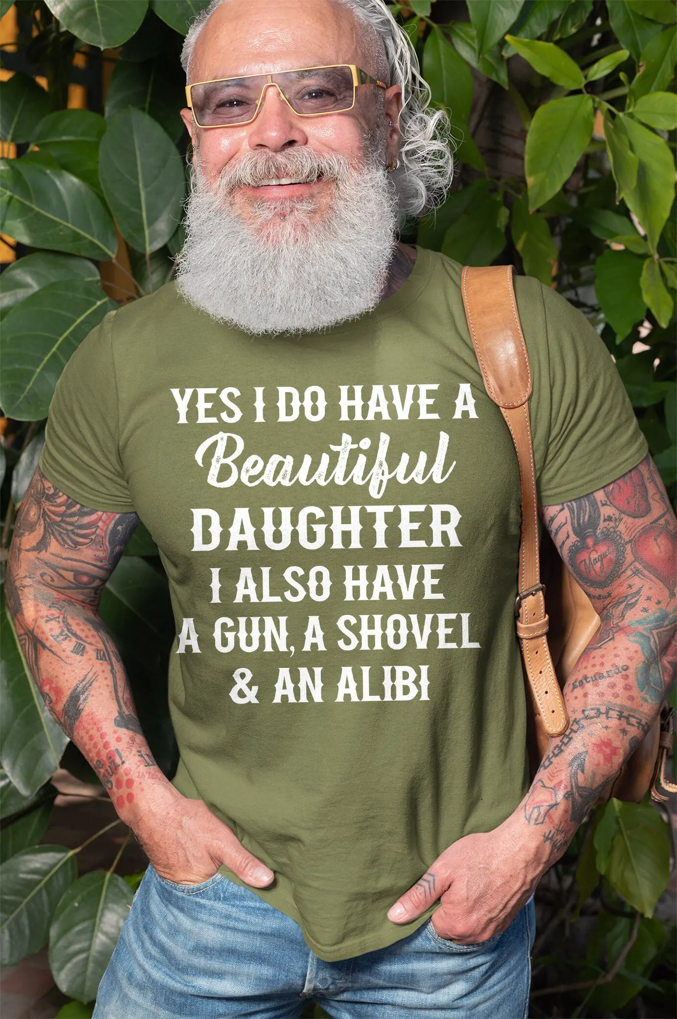 Mens I Do Have A Beautiful Daughter T Shirt Gun Shovel An Alibi Father'S Day Father Dad Funny S For Men