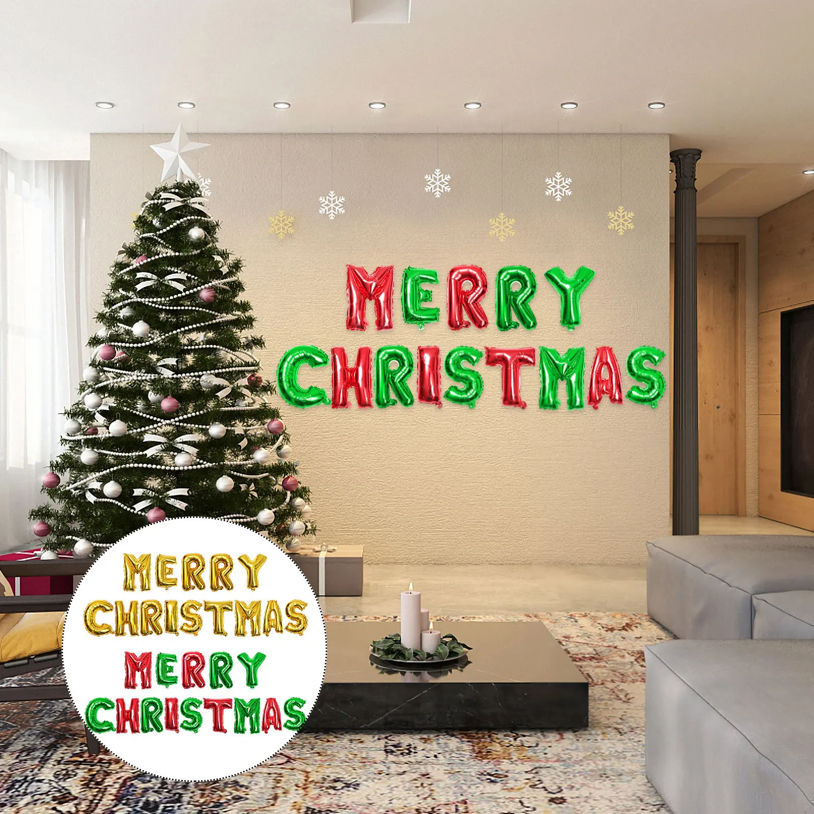 

2Sets Alphabet Balloon Set Tear Resistant Aluminum Foil Balloons Christmas Party Decor Xmas Balloons Set Christmas Balloon