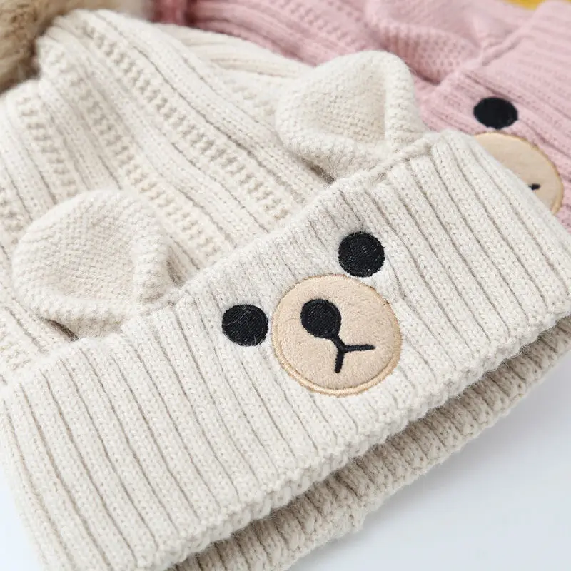 Children Girls Boys Hat Scarf Set Baby PomPom Beanies Hat Plus Velvet Kid Winter Warm Toddler Pullover Knitted Hat 3 5 7 9 Years