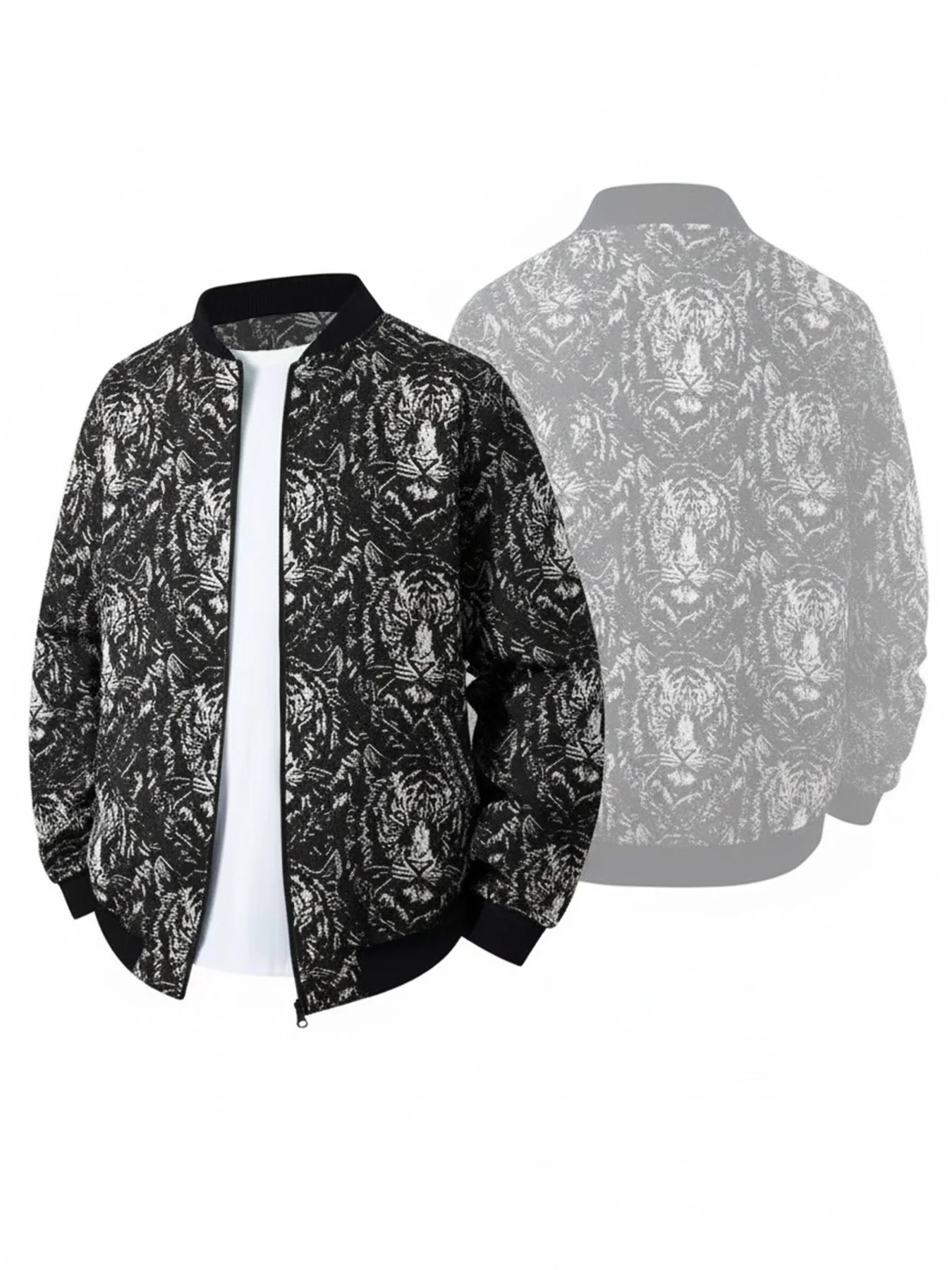 

Bold Tiger Jacquard Men's Double-Layer Baseball Jacket with Lining – Trendy, Unique Style Outerwear