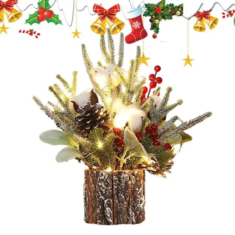 Tabletop Christmas Tree Small LED Artificial Christmas Tree With Pine Cones Holiday Indoor Decorations 10cm/3.94 Inches Fake