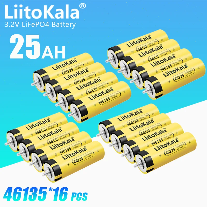 16PCS LiitoKala 3.2V 25AH 3C battery lithium bateria for diy 12V lifepo4 e-bike e scooter wheel chair AGV car Golf carts