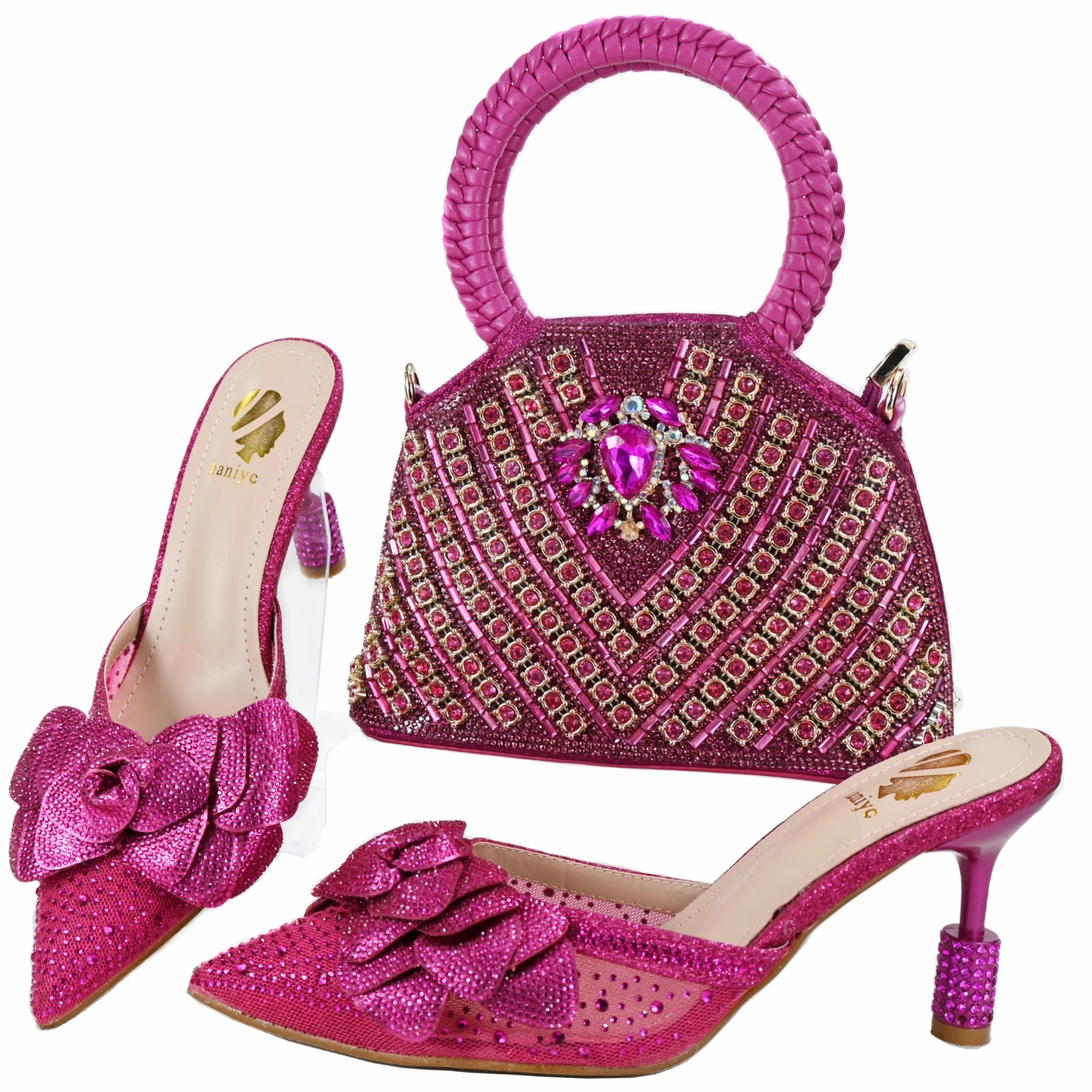 doershow beautiful Italian Shoes And Bag Sets For Evening Party With Stones Italian Leather Handbags Match Bags!   HY1-3