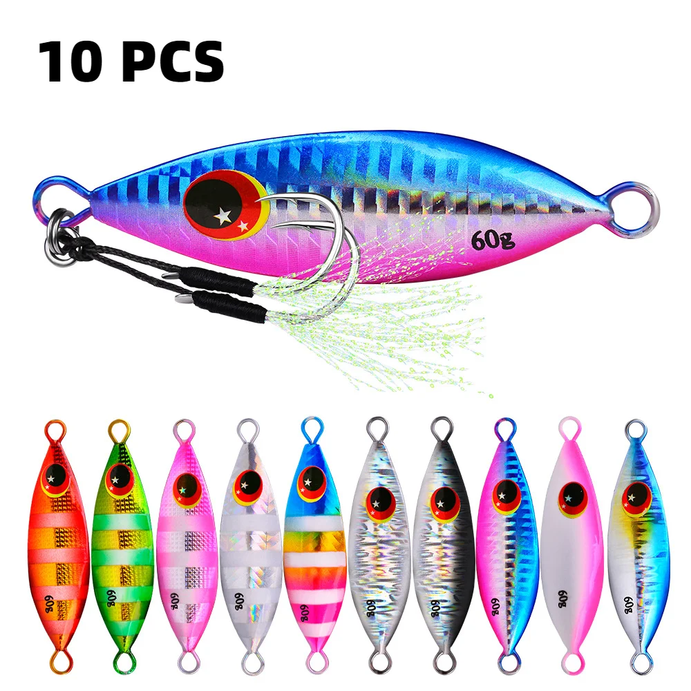 

10 Pcs/Set Metal Hard Jig Lure Artificial Bait Shore Slow Jigging Super Bass Fishing Tackle 10g 20g 30g 40g 60g Supply Wholesale