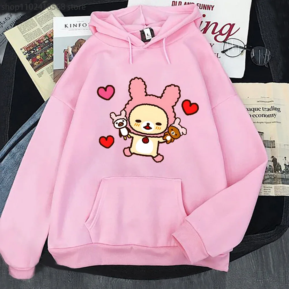 Korilakkuma Hoodie for Women Cartoon Valentine's Day Print Sweatshirt Spring Autumn Sudadera Kawaii Girls Streetwear Men Clothes