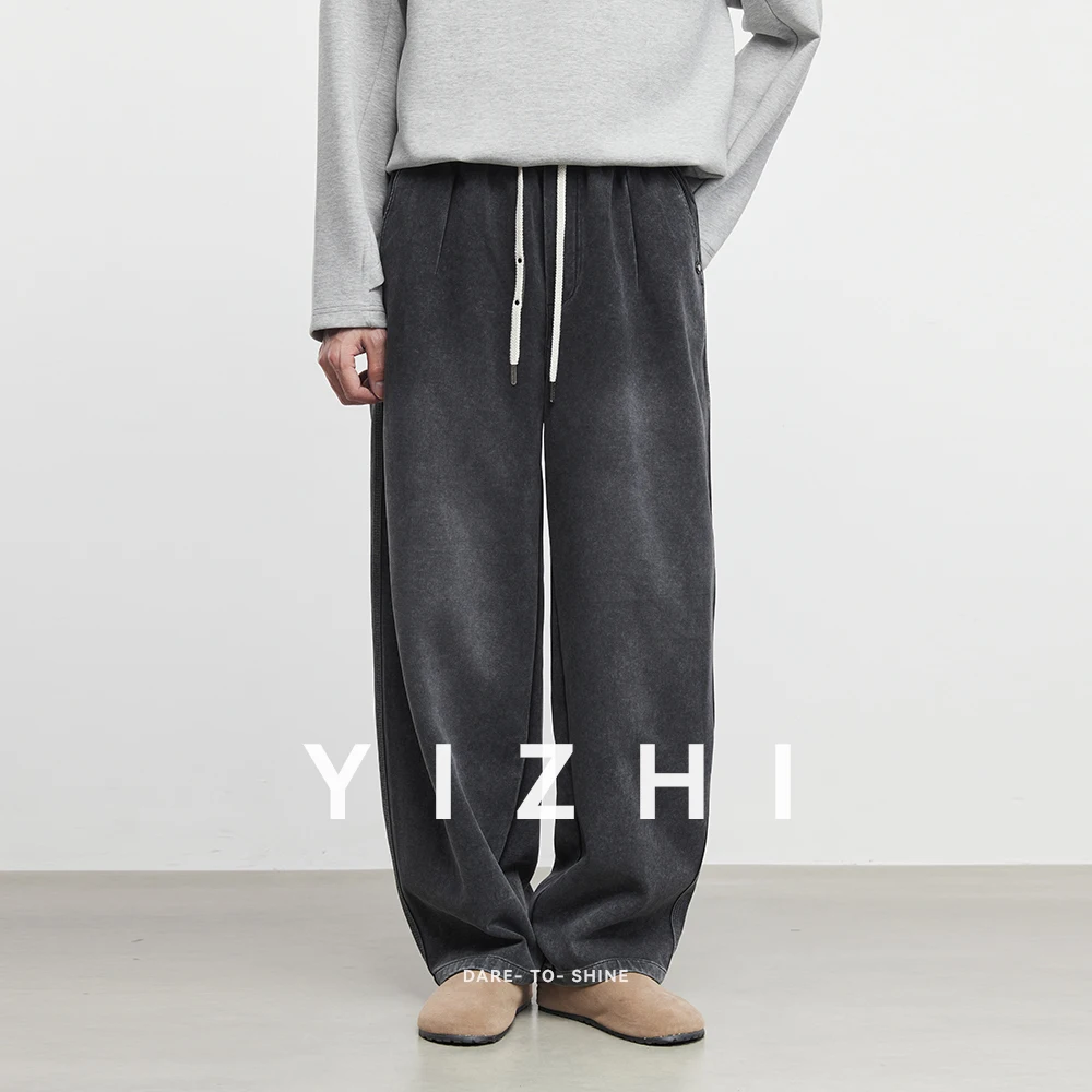 

Модные американские мужские драпированные потертые повседневные брюки, осень 2024, новые тяжелые свободные прямые спортивные брюки, мужские спортивные штаны