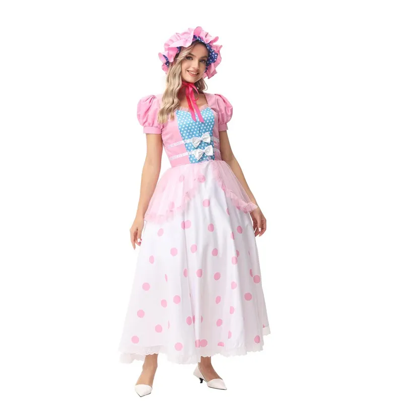 لعبة الهالوين للنساء البالغات S Bo Peep epherd Girl مجموعة أزياء دكتور الوردي مادة البوليستر الزي الصيني التقليدي