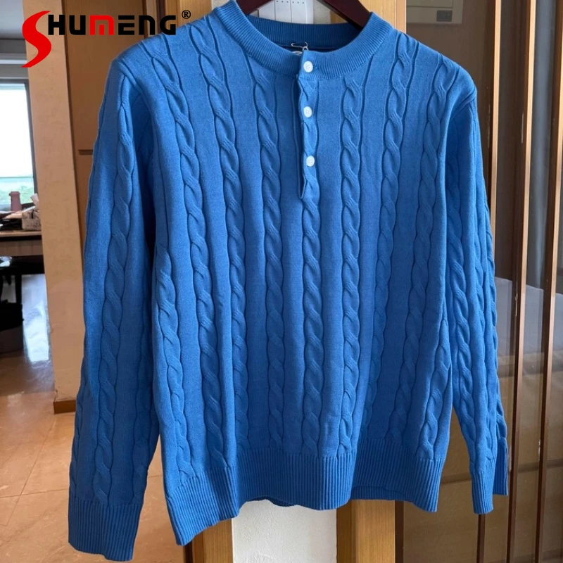 

Men's Round Neck Solid Color Long Sleeve Sweaters Men's 2025 Autumn Winter New Knitted Tops Male Simple Chic Pullover Knitwears