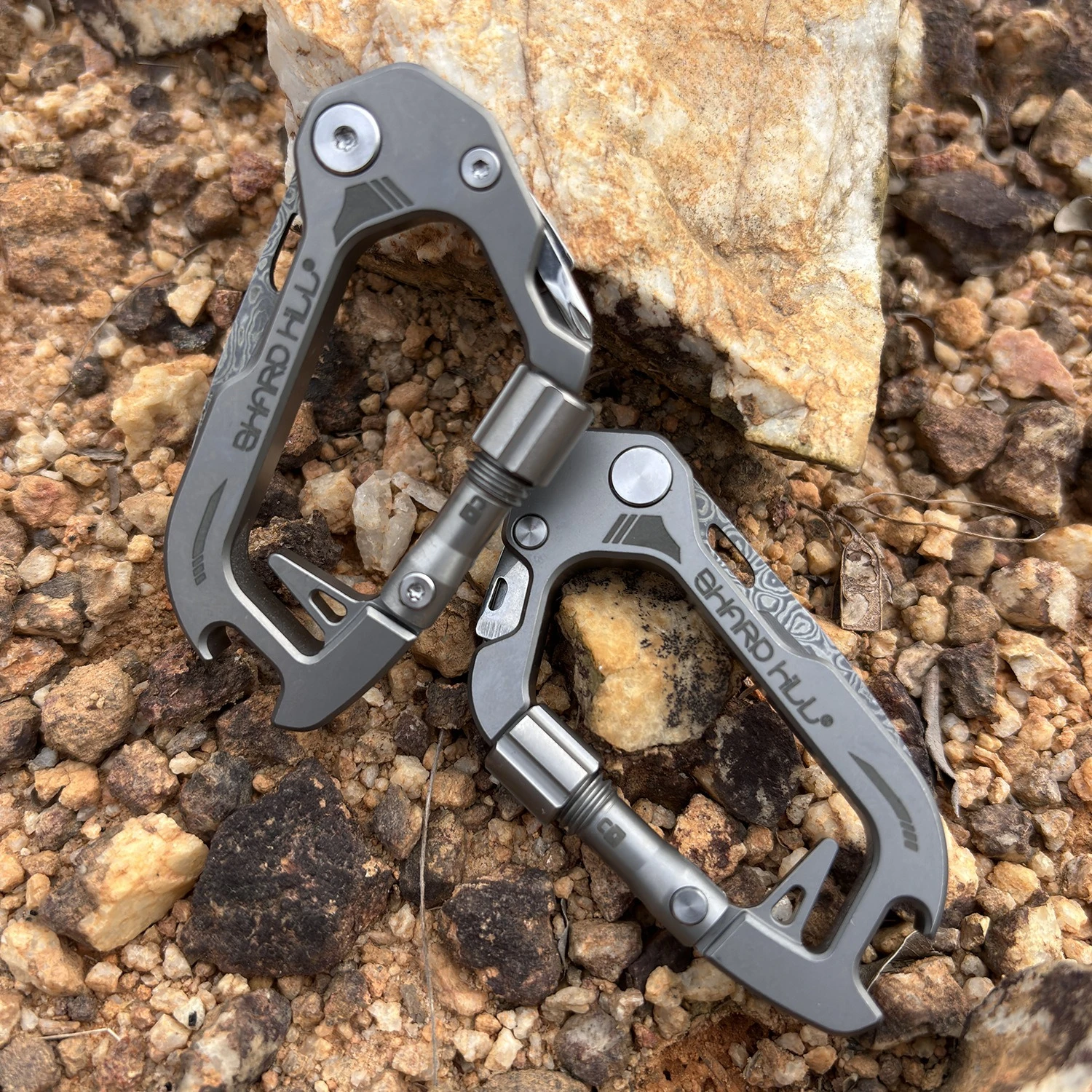 Titanium EDC Carabiner Multitool with Damascus Folding Knife Bottle Opener Keychain Pliers for Camping Outdoor Survival Gear