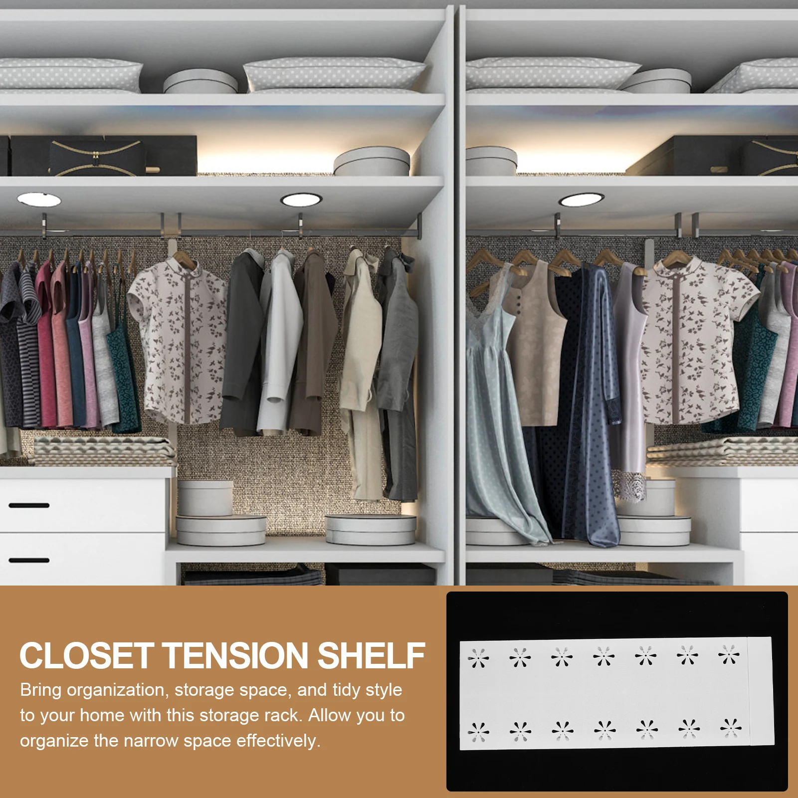 

Closet Tension Shelf Expandable Adjustable Organizer Storage Rack Divider for Wardrobes Cabinets Closet Tension Shelf