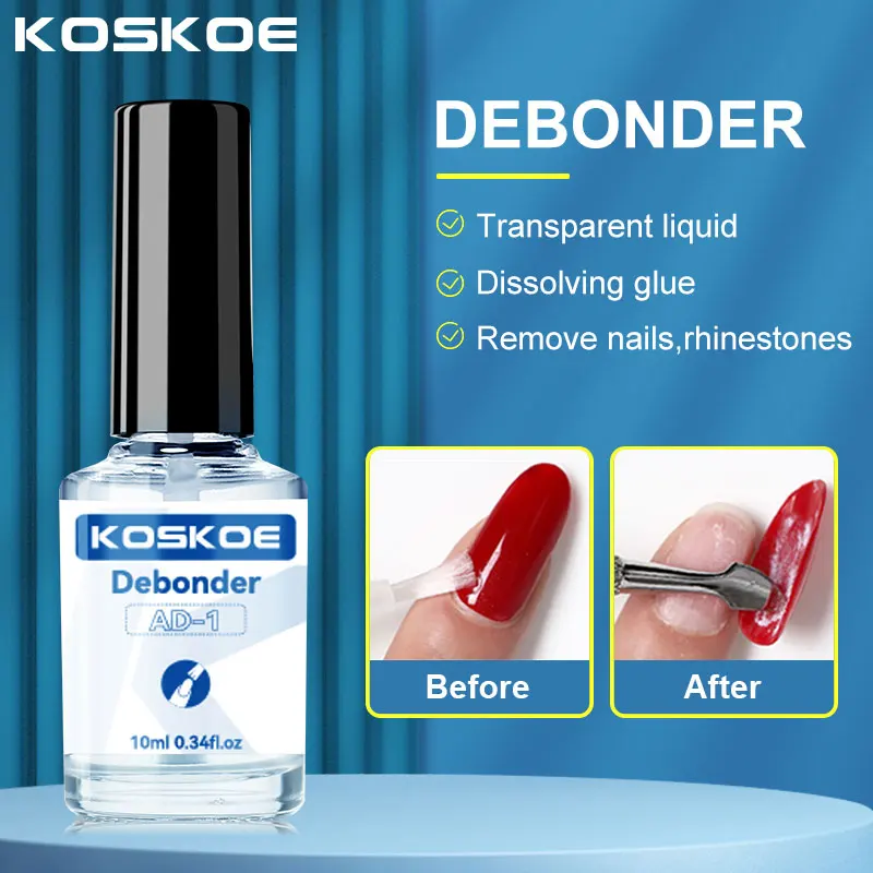 KOSKOE 10ml Debonder Colla per unghie Gel Smalto per unghie per rimuovere punte per unghie finte Strass Trasparente Dissoluzione rapida Sgrassatore liquido