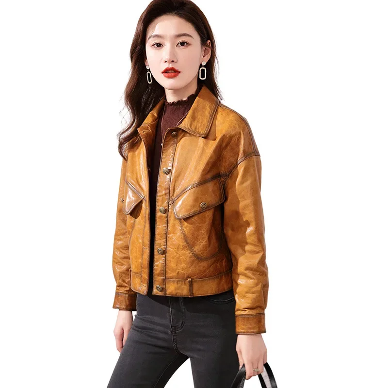 AYUNSUE Echt Schaffell Mantel Frauen Frühling Herbst Echtem Leder Jacken Frauen Kurze Leder Jacke Mode Chaqueta Cuero Mujer