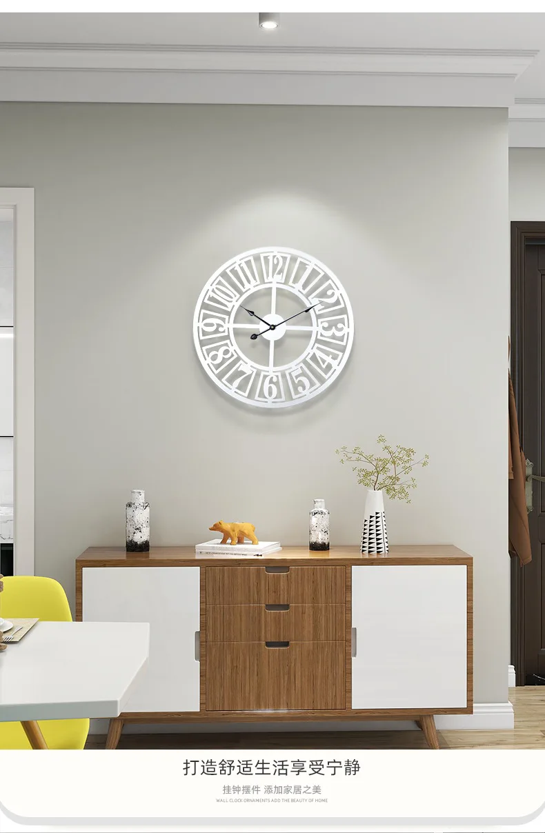 นาฬิกาแขวนผนังแบบมินิมอลใช้ในบ้านห้องนั่งเล่นห้องโถงเหล็กตกแต่งศิลปะแบบเงียบ