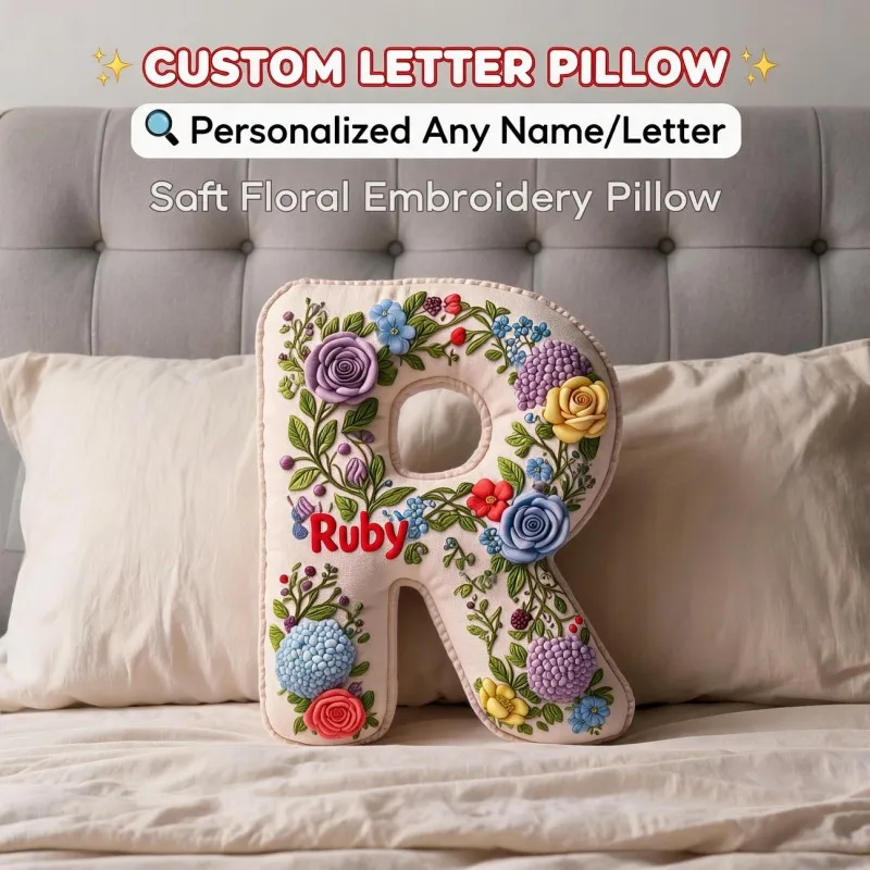 Custom Photo Pillow Personalized Floral Letter R Decorative Cushion with Name Unique Home Decorate for Sofa Bedroom Perfect Gift