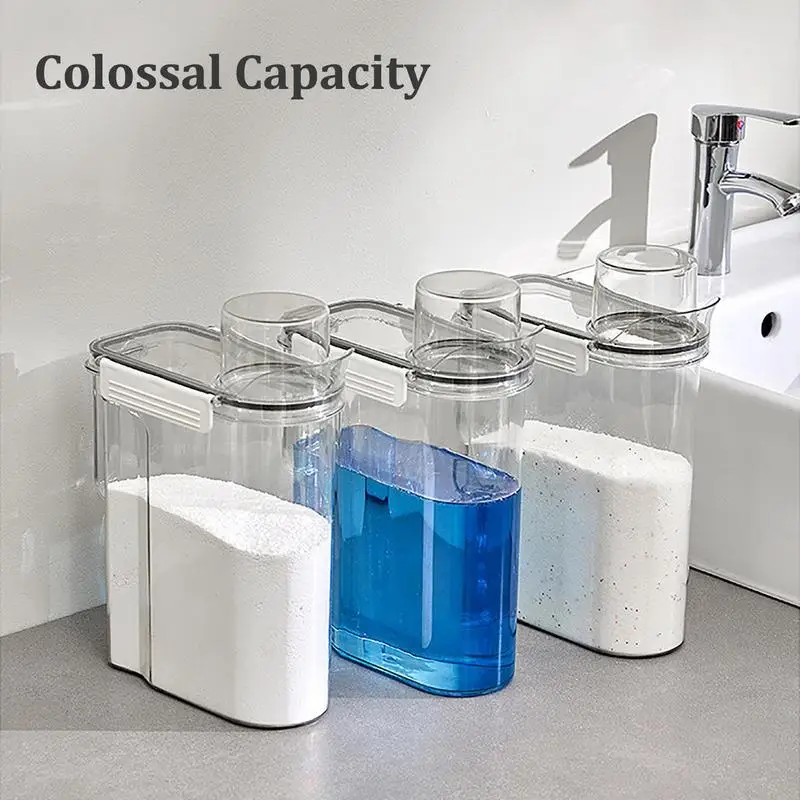 Laundry Detergent Dispenser Airtight Washing Powder Container Storage Box Refillable Laundry Cleaner Dispenser Transparent Tank