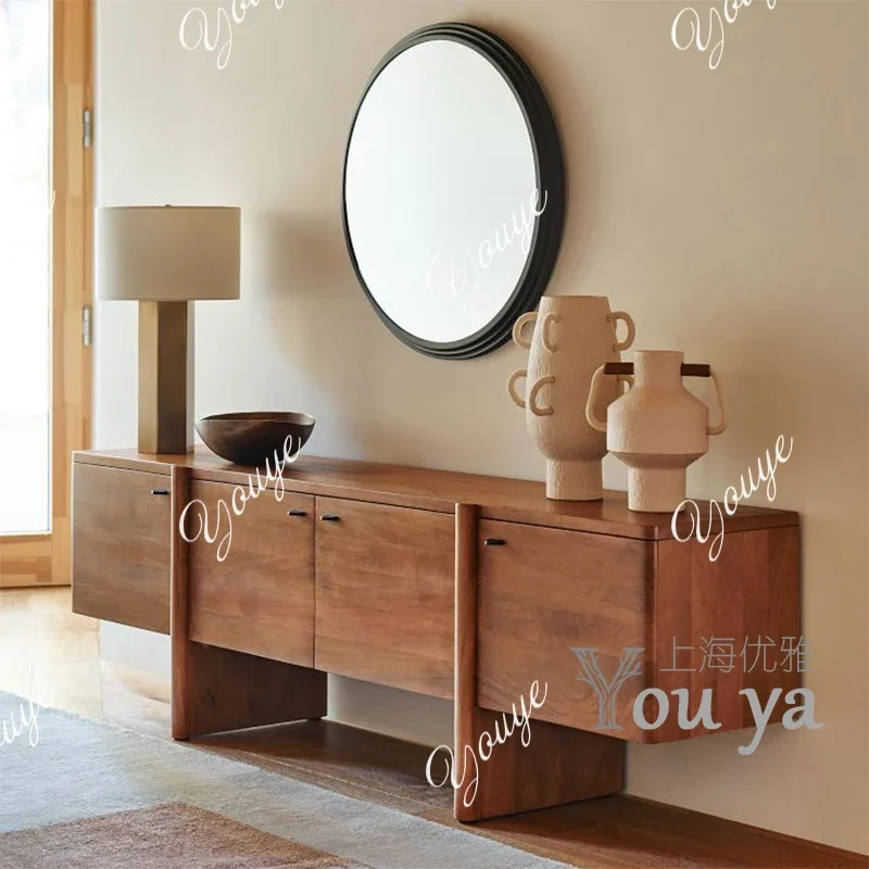 

Q French American medieval TV cabinet Solid wood living room Home retro storage Side cabinet Decorative cabinet against the wall